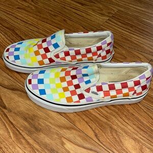 Vans slip on rainbow checkered